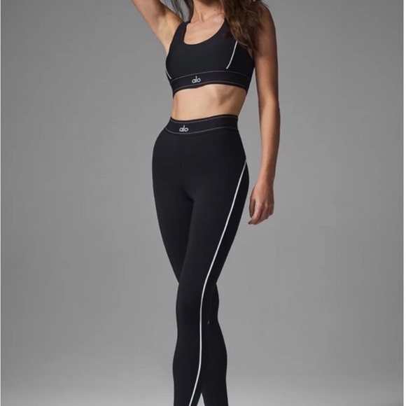 ALO Yoga Black Leggings with White Accents